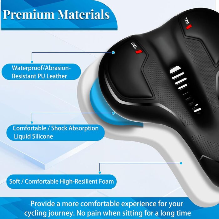 Гелевий велосипедний сідло для чоловіків та жінок, ергономічний, комфортний, з водонепроникним покриттям, для MTB, шосе, City велосипедів