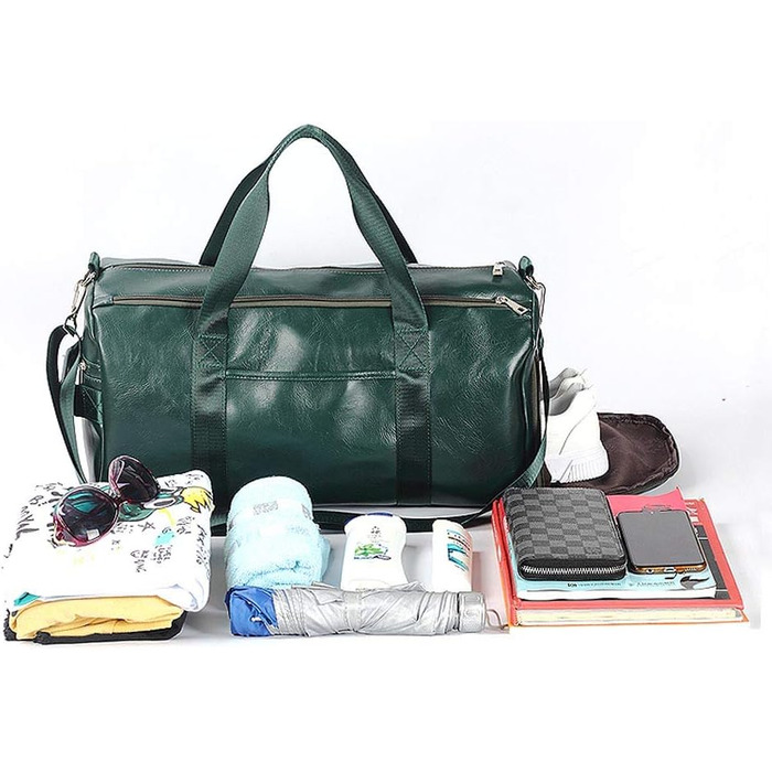 Спортивна сумка з відділенням для взуття та мокрих речей, дорожня сумка з PU шкіри, велика, водонепроникна, для фітнесу, подорожей, спортзалу, чоловіча/жіноча (Зелена)