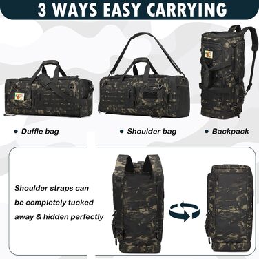 Спортивна сумка 50L для чоловіків 3-в-1 з відділенням для мокрого одягу та взуття, рюкзак, дорожня сумка, валіза ручної поклажі, для тренувань, залу, плавання, подорожей (Чорний CM)