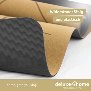 Йога мат Kork Deluxe4home® з TPE: антиковзка фітнес-тренувальна килимок для йоги та пілатесу з ручкою, з розміткою, чорний