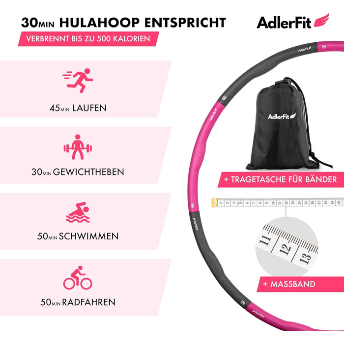 Hula Hoop AdlerFit для дорослих та дітей: фітнес-обруч для схуднення, 1,2 кг, діаметр до 100 см