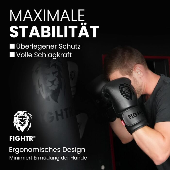 Боксерські рукавички FIGHTR® Pro з натуральної шкіри | Для чоловіків та жінок | Для боксу, ММА, муай-тай, кікбоксингу та єдиноборств | 10, 12, 14, 16 oz | З сумкою 14 oz All Black