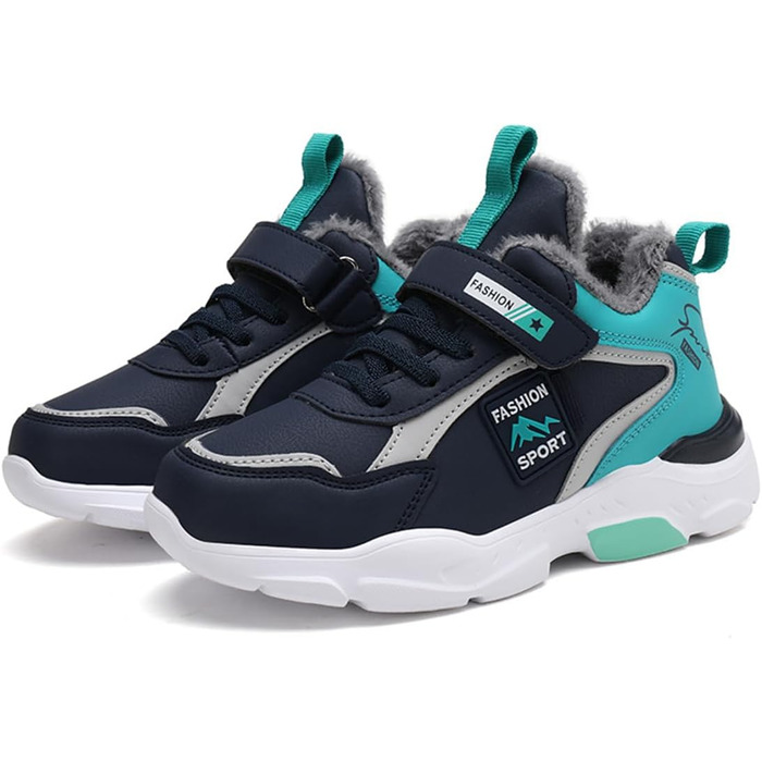 Дитячі плюшеві черевики Kinder: водонепроникні шкіряні кросівки для школи, спорту, занять у залі, відпочинку. Розміри 28-39 EU, блакитні