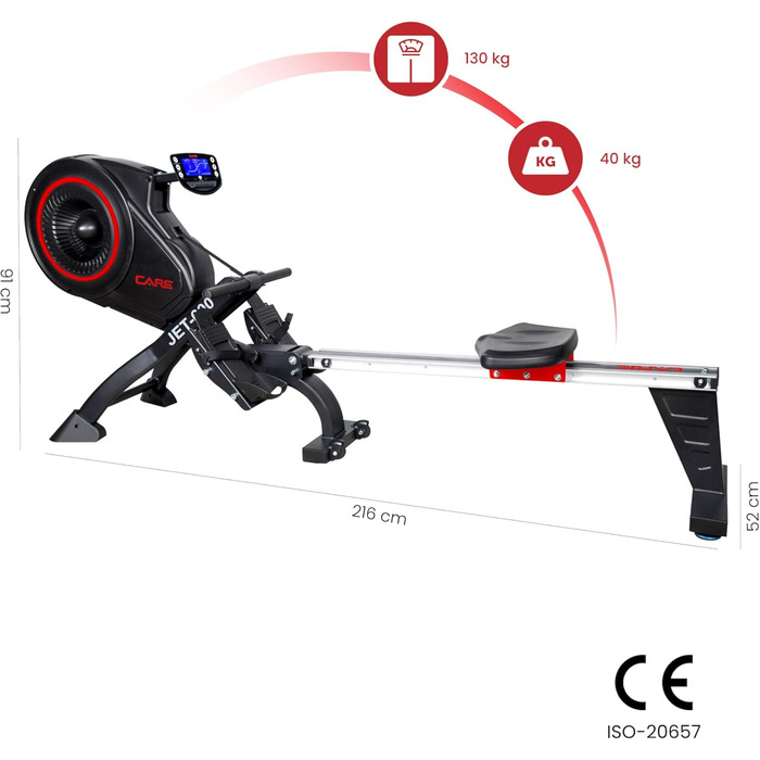 Гребний тренажер Care Fitness Jet 600-2 Care Connect, чорний, складаний