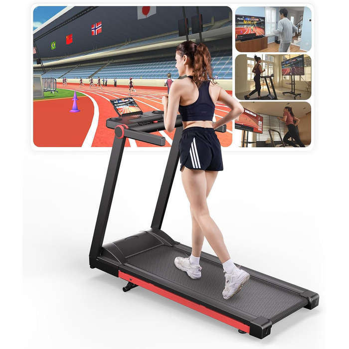 Біговий доріжки DeerRun для дому, Walking Pad з нахилом 6% та поверхнею для бігу 42 x 112 см, складаний з AI тренером та мультиплеєром, чорний