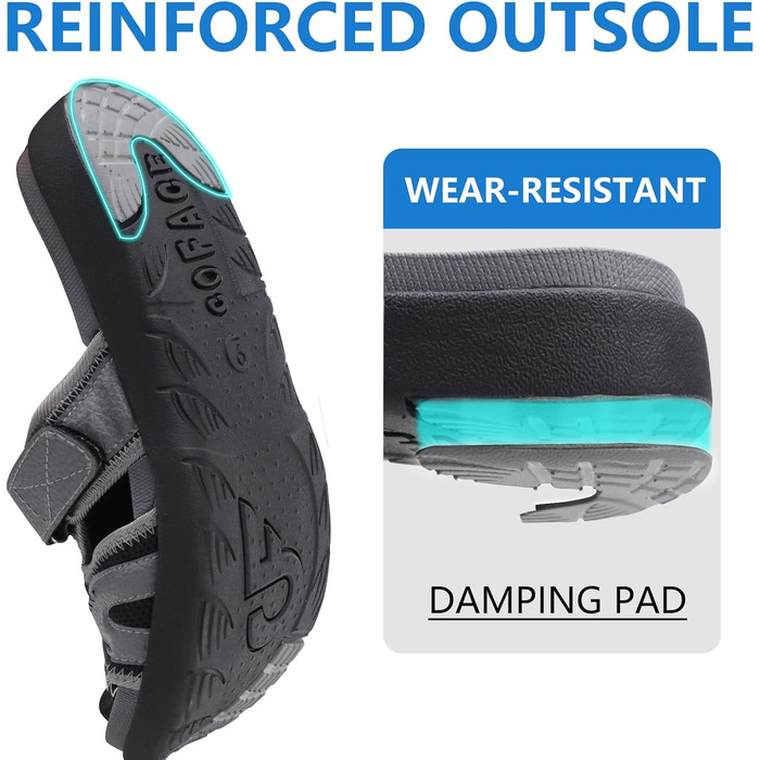 Чоловічі спортивні сандалії COFACE для відновлення після навантажень, підтримка склепіння стопи, ортопедичні, розмір 40-48 (40 EU, сіро-чорний)