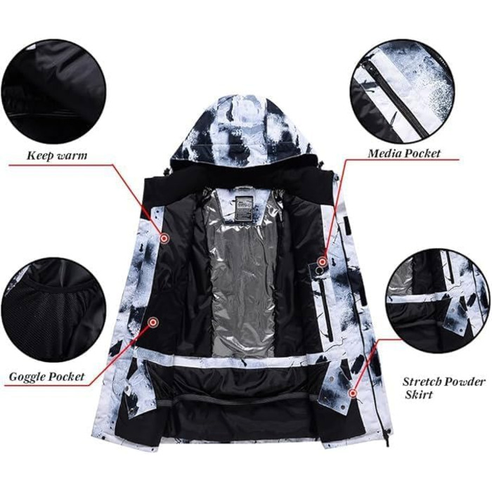 RIUIYEE Комплект чоловічий: куртка та штани для катання на лижах та сноуборді, тепла, з підігрівом, водонепроникна, для зими, XXL