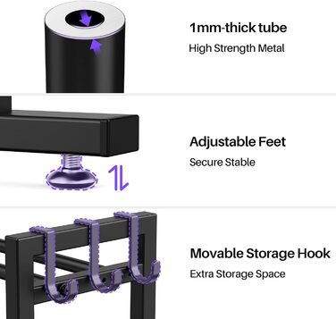 Регульована трирівнева стійка для гантелей Niffgaff з подовженим дном та бічними гачками, міцна, вантажопідйомність 204 кг, для домашньої тренажерної зали (лише стійка)