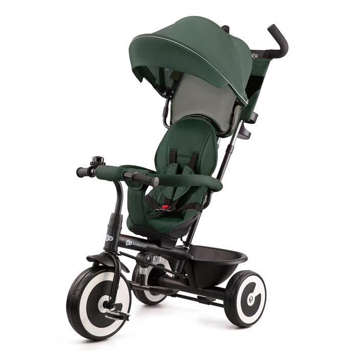 Триколісний велосипед Kinderkraft ASTON для дітей від 9 місяців до 25 кг з батьківською ручкою, поворотним сидінням, сонцезахисним козирком, тримачем для напоїв та кошиком (зелений)