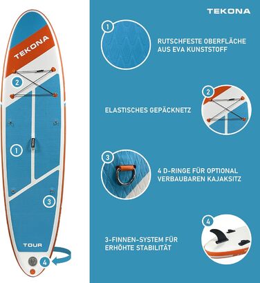 Надувна SUP-дошка TEKONA 300 см комплект: рюкзак, помпа, весло, 3 плавці, кріплення для каяка, різні моделі та кольори