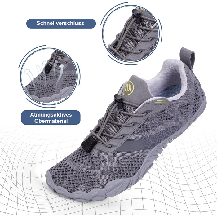 Взуття для бігу Barfuß (Barfußschuhe) жіноче/чоловіче, трейлраннінг, дихаючі, з нульовим перепадом, розмір 43 EU, темно-сіре