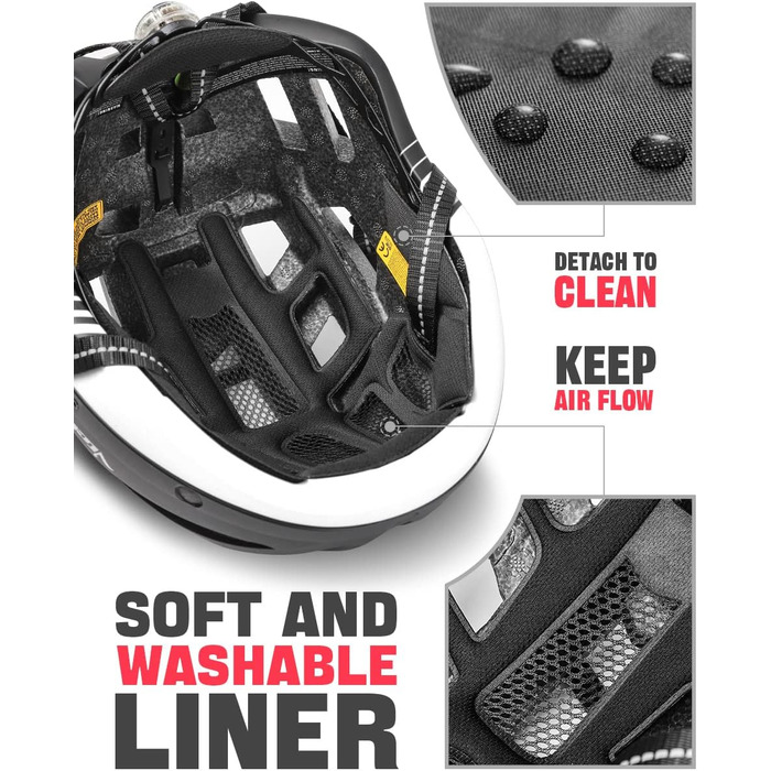 Велосипедний шолом VICTGOAL MTB з магнітним візором, знімним сонцезахистом і LED підсвіткою, для дорослих, чорний-білий, розмір M (54-58 см)
