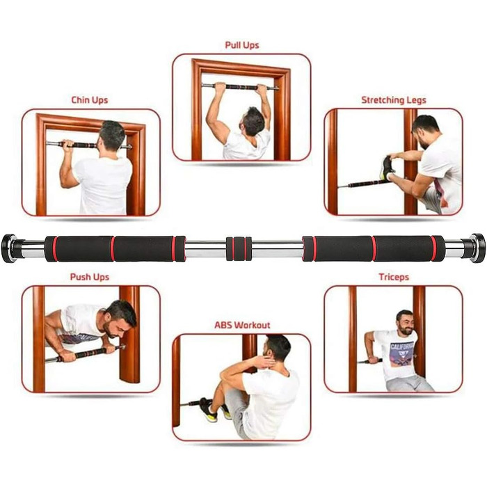 Турнік для дверей Klimmzugstange | Регульована висота 80-130 см | Макс. вантажопідйомність 150 кг | Чорний та червоний | Для силових тренувань