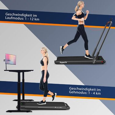 Бігова доріжка COSTWAY 2 в 1, складана, 2,25 к.с., Walking Pad під стіл, з APP, Bluetooth та пультом ДУ, 1-12 км/год, для дому, чорна