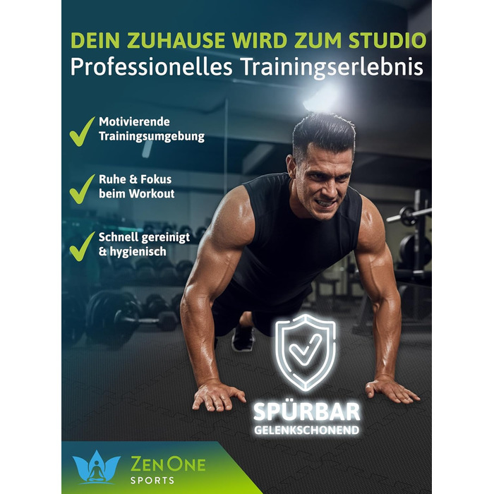 Пазл-килимок для фітнесу ZenOne Sports® 30x30x1 см (18 шт., 1.5 м²) - захисний килимок для тренажерів, чорний