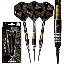 Набір дротиків Mission Darts Crypt 90% вольфрам, чорні та золоті, PVD-покриття, сталевий наконечник, різні стилі та ваги