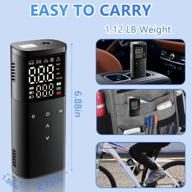 Електричний насос для велосипеда, авто, мотоцикла та м'ячів: 150 PSI, 25000 mAh, LED-ліхтар, перезаряджається