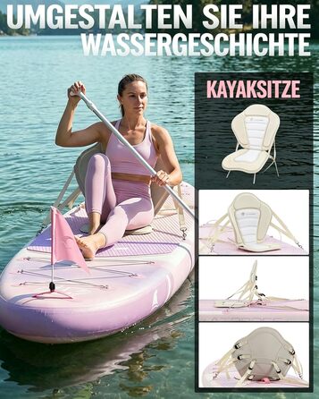 SUP дошка надувна 11'6'x35' для дорослих, рожева з градієнтом, з каяковим сидінням та аксесуарами - для йоги, вантажопідйомність до 181 кг