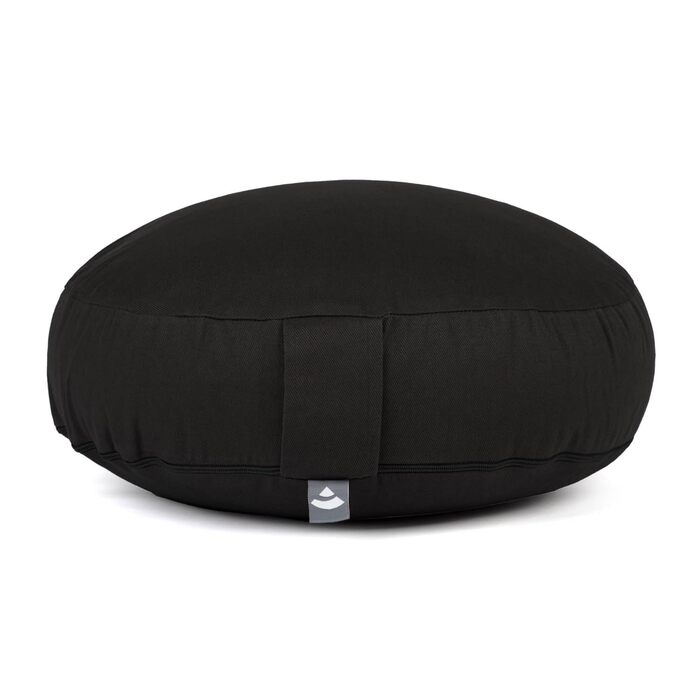 Подушка для медитації Bodhi Rondo ECO extra flat чорна: з органічною гречаною лузгою, бавовняний чохол, висота 15.5 см, з ручкою для перенесення