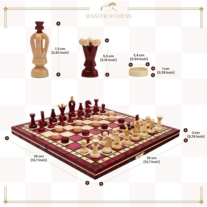 Шахи та шашки Great Kingdom Master of Chess, червоні, 35 см, ручна робота, дорожній комплект для дітей і дорослих