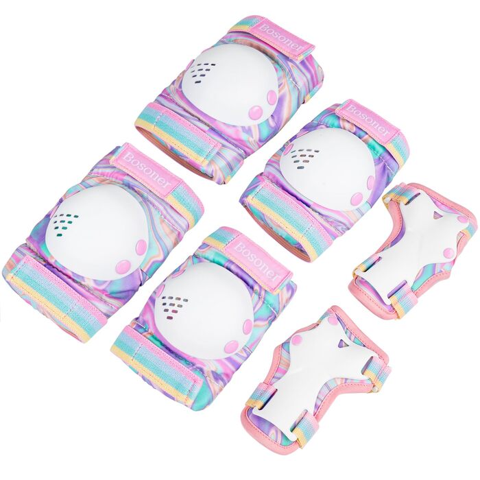 Захист для колін та ліктів BOSONER для дітей (6-15 років), комплект 6 шт. для роликів, скейтборду, інлайн-скейтів - Райдуга (M)