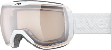 Гірськолижна маска uvex downhill 2100 V для жінок і чоловіків, фотохромна, антифог, універсальний розмір, біла матова/vario сріблясто-прозора