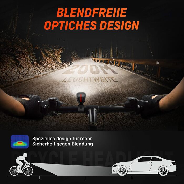 LED фара для велосипеда Henmi, StVZO сертифікована, USB зарядка, 2 режими освітлення, IPX5 водонепроникність, 100 люкс