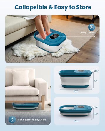 Зручне ванночка для ніг Comfier з масажем, підігрівом та функцією бульбашок | Складаний масажер для ніг | Вібрація, функція бульбашок, таймер, пемза для педикюру, 35°C-48°C, 8 Shiatsu роліків (Чорний, Синій)