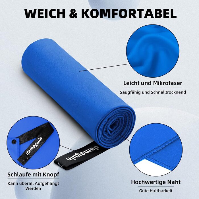 Набір рушників Damoguin 3 шт. з мікрофібри, великі (180x80 см) та 2 шт. маленькі (80x40 см). Швидковисихаючі рушники з мікрофібри для спорту, пляжу, ванни та подорожей (темно-синій)