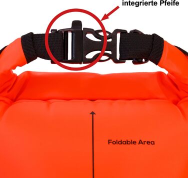 Надувна плавуча шийка Crea-Do для дорослих з мішком для сухого зберігання, кишенькою для телефону та сигнальним свистком. Об'єм 28L. Безпечне плавання у відкритій воді, триатлон, снорклінг, водні види спорту.