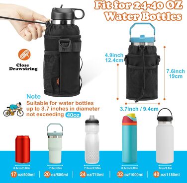 Фляготримач для велосипеда Design Wish 24-40oz без гвинтів, з сітчастою кишенею та ременем, 1180 мл, чорний лайкра
