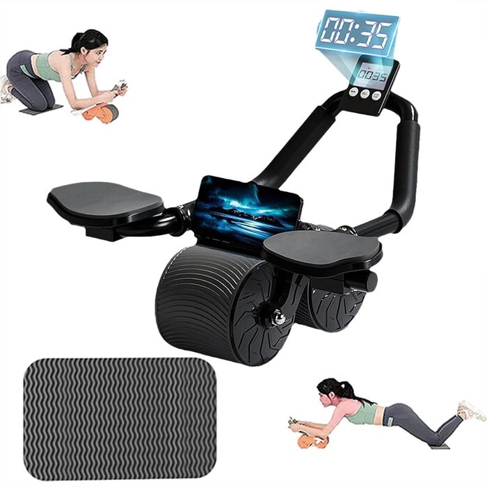 Ролик для пресу з килимком для колін та таймером, автоматичний ролик для пресу для тренування кора, тренажер для пресу з підставкою для ліктів для фітнесу, силових тренувань, домашніх тренувань з таймером