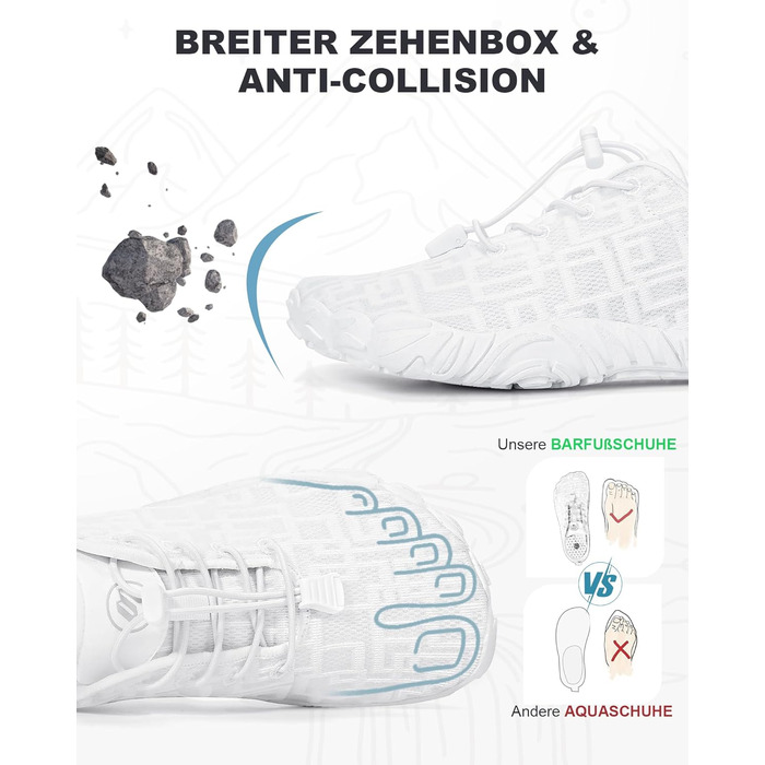 Чоботи для пішохідних прогулянок Barfuss: літні, швидковисихаючі, широка передня частина, Zero-Drop підошва, унісекс, для трейлраннінгу та фітнесу, білі, C1 (D1, 37 EU)