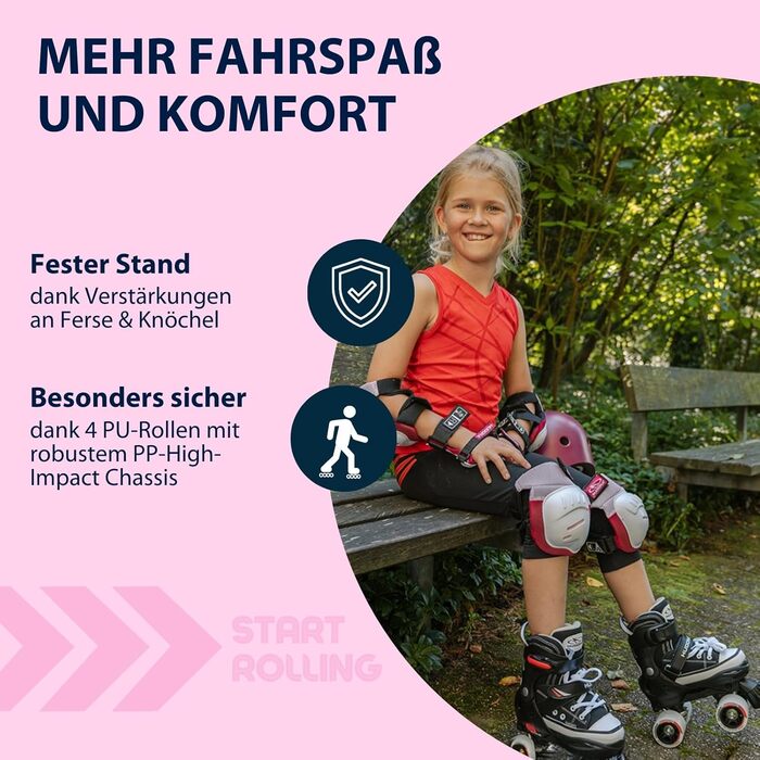Роликові ковзани Hudora Pink/Schwarz, регульовані, ABEC 3, для дітей та підлітків, 32-35, з нейлоновим черевиком та алюмінієвим шасі
