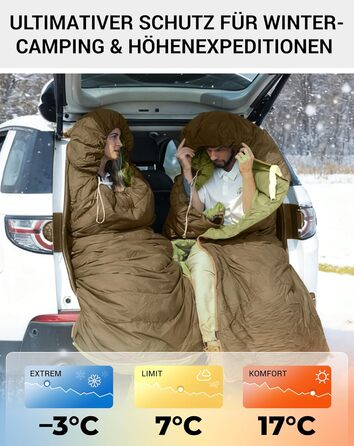 Сплячий мішок KingCamp для дорослих 3-в-1, XXL, бавовна, фланель, зимовий, знімний ковдра, легкий, теплий (пух & Coldmaster 640г)