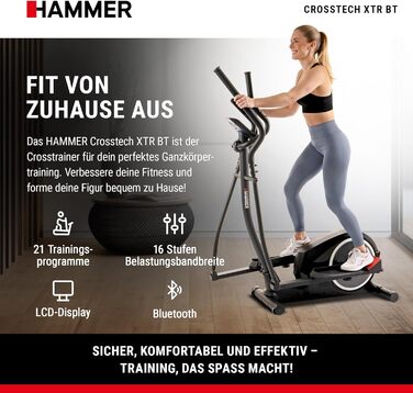 Еліптичний тренажер HAMMER Crosstech XTR BT з Glute Shaper та світлоіндикатором навантаження, 21 програма