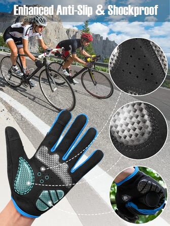 Велосипедні рукавички COFIT з повним пальцем з підтримкою сенсорного екрану для чоловіків та жінок – дихаючі, амортизуючі рукавички для велосипеда з гелевою підкладкою та неслизьким зчепленням для MTB та шосе 7. Повністю пальцеві, світло-блакитні, розмір 