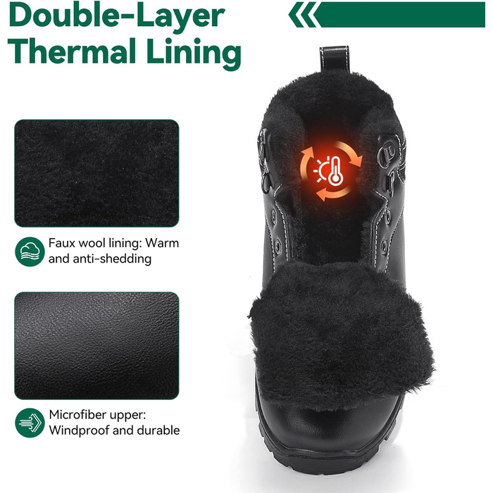 Зимові черевики для чоловіків та жінок – теплі, з підкладкою, снігові черевики, легкі, нековзні, для активного відпочинку та повсякденного носіння (36 EU, чорний Gb1172)