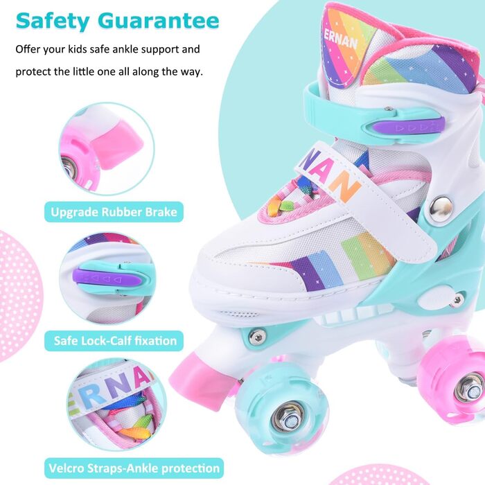 Роликові ковзани для дівчаток ERNAN, регульовані, LED, для підлітків та початківців. 4 розміри, рожевий колір