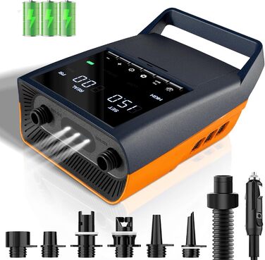 Електричний насос для SUP Mojimdo 20PSI з акумулятором, світлом та автовимкненням, 12V DC та USB-C, 6 насадок для SUP, каяків, наметів, матраців