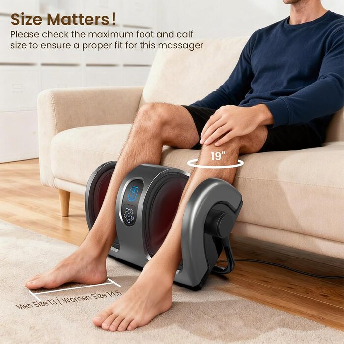 Електричний масажер для ніг TISSCARE з функцією шиацу, нагрівом, розминанням, роликами та натисканням. 360° регульована ручка. Для зняття болю, подарунок для жінок та чоловіків. Колір: сірий.