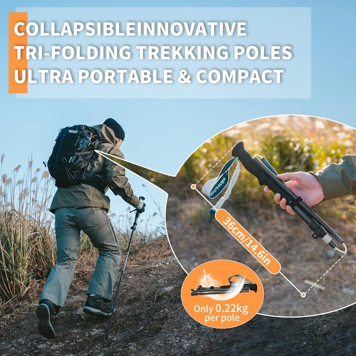 Трекінгові палиці Naturehike з алюмінію 7075, ультралегкі, складані, 115-135 см, для жінок і чоловіків, для хайкінгу, кемпінгу, альпінізму