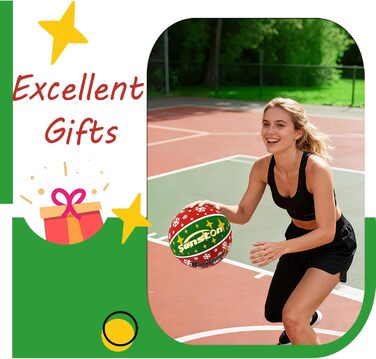 Баскетбольний м'яч Senston, розмір 7, з насосом, для гри на вулиці, антиковзаюча поверхня, відмінне зчеплення (червоний & зелений)