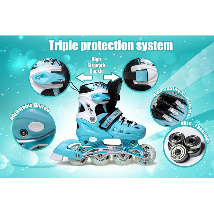 Дитячі ролики-коліщатка з підсвічуванням, чорно-білі (М'ятний, L)