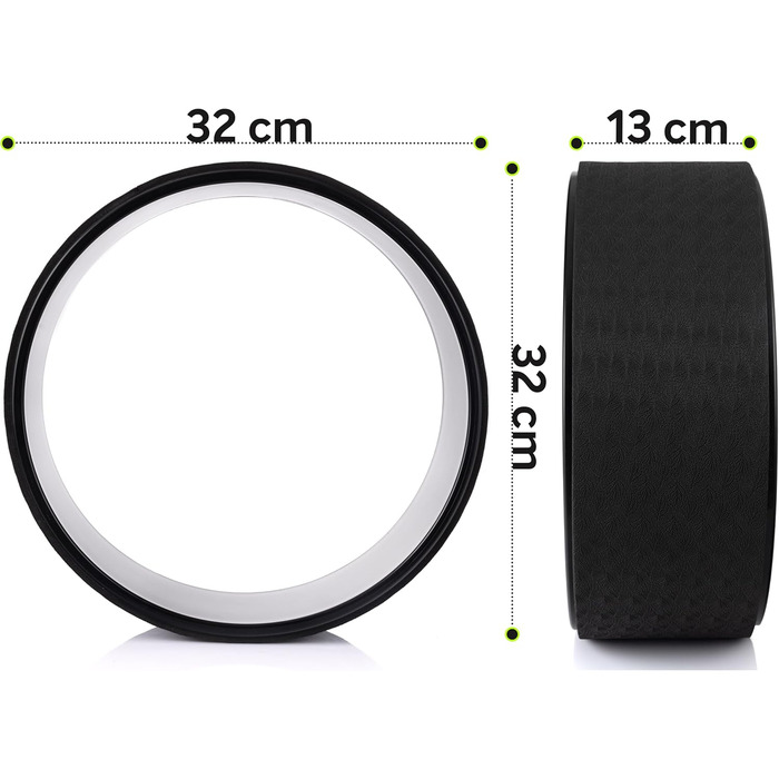 Колесо для йоги Fizyo Yoga Wheel – для розтяжки спини та полегшення болю – стабільне, неслизьке – для йоги, пілатесу, розтяжки (Чорний, 32 см)