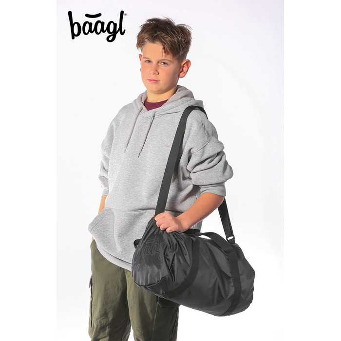 Спортивна сумка Baagl для дітей, хлопчиків та підлітків – компактна, складана, 22 л (чорний)