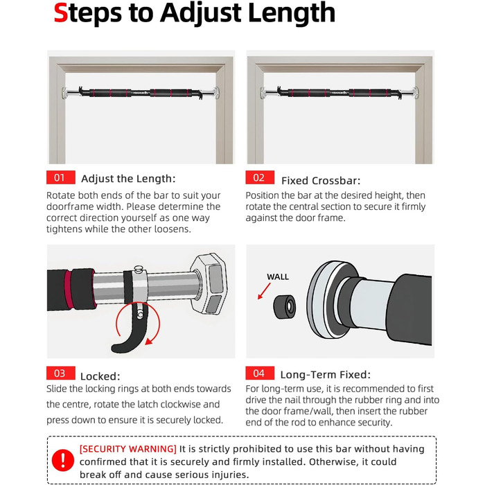 Кімнатна турнік Abahub для дверей з фіксатором, без свердління, чорно-червоний, для домашніх тренувань