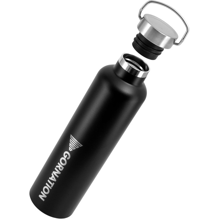 Термос-бутилка GORNATION 1000 мл, нержавіюча сталь, вакуумна ізоляція, BPA-free, для води та напоїв, з ручкою, для спорту, школи, outdoor, матова чорна