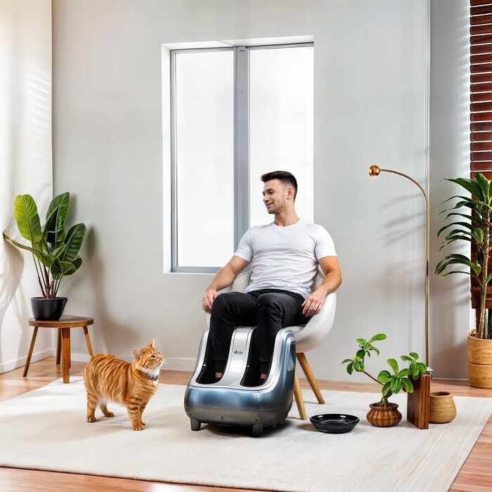Електричний масажер для ніг GLOBAL RELAX VITALZEN SLIM з шиацу, розминанням і підігрівом, для поліпшення кровообігу та зняття болю, інтуїтивна панель керування, синій (Vitalzen Pro)