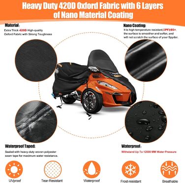 Чохол для триколісного мотоцикла Trike, водонепроникний, 420D Oxford, Honda Trike Shelter, 300x150x120 см